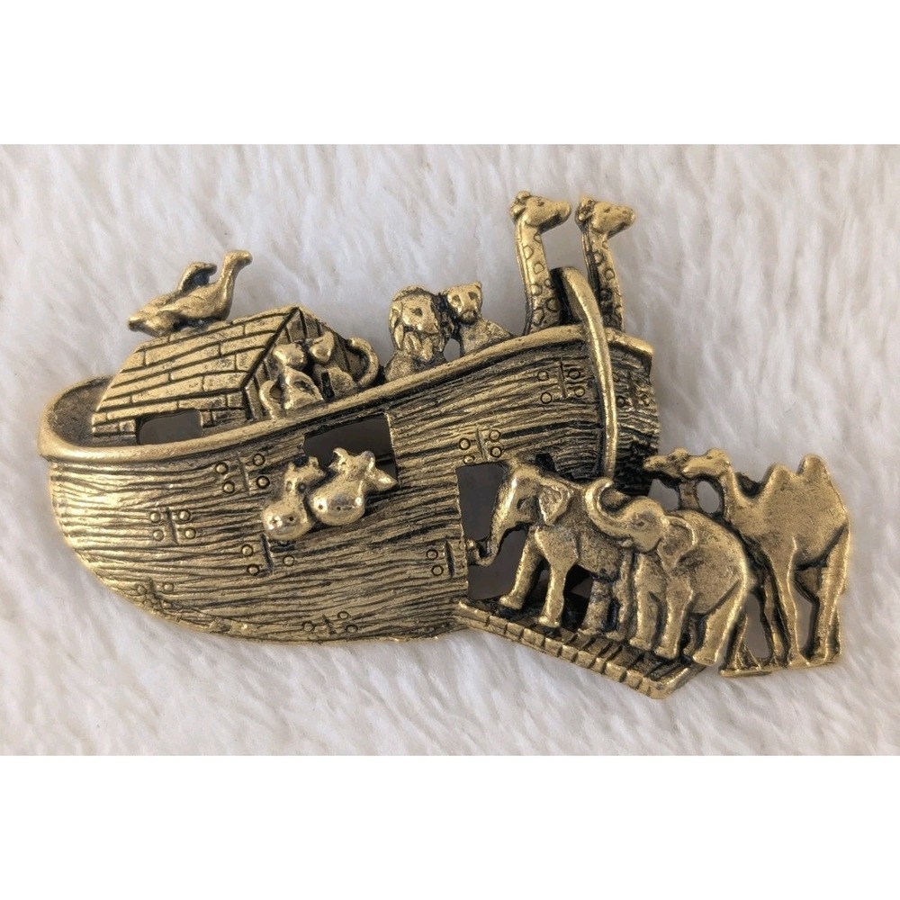 Noah's‎ Ark Animal Pin Brooch Antiqued Gold Tone Avenue Collection